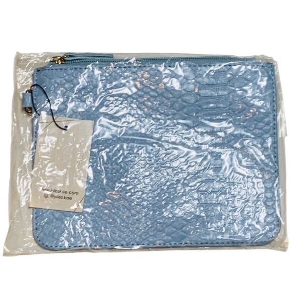 Jules Kae "Jen" Aqua Snake Leather Wristlet - Picture 3 of 8